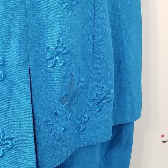 Virgo Vintage Womens Dress L Blue Embroidered Knee Length Slimming Short Sleeve - Picture 15 of 15